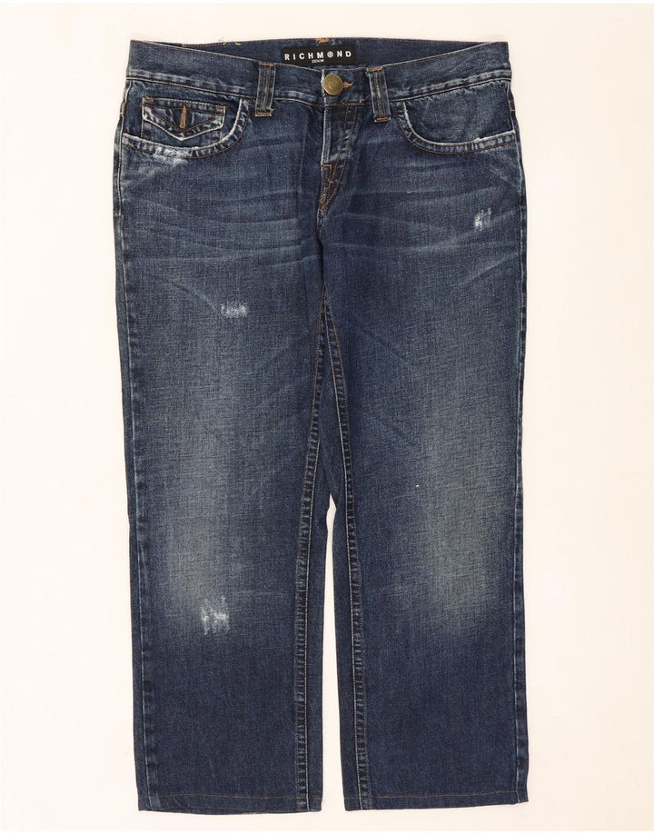 RICHMOND Jeans retos femininos desgastados W36 L27 algodão azul marinho