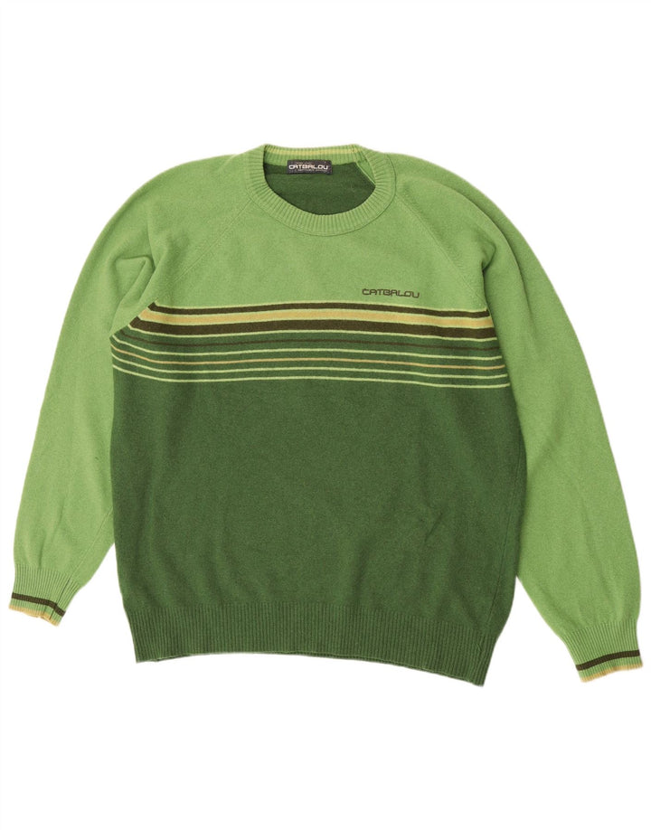 Suéter masculino Catbalou com gola redonda, lã listrada verde grande