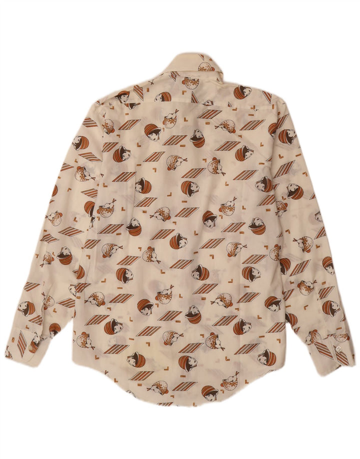 Camisa masculina VINTAGE com estampa abstrata tamanho 14 14 1/2 pequena off white