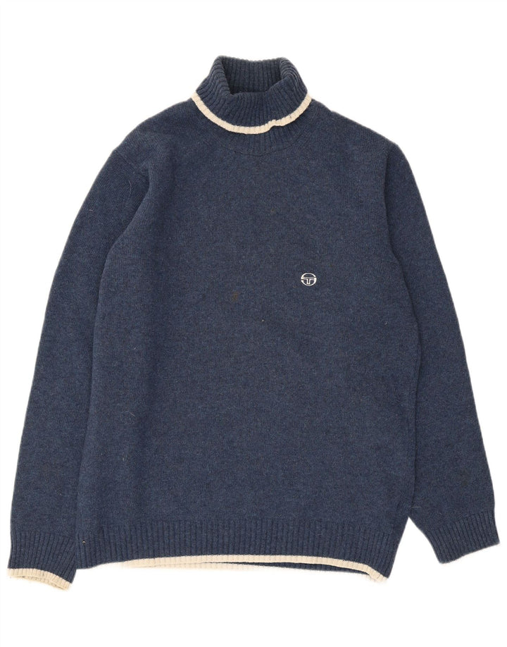 Suéter masculino Sergio Tacchini com gola redonda, grande lã azul marinho