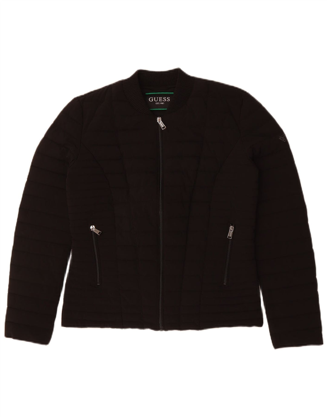 Jaqueta acolchoada feminina Guess UK 12 poliéster preto médio