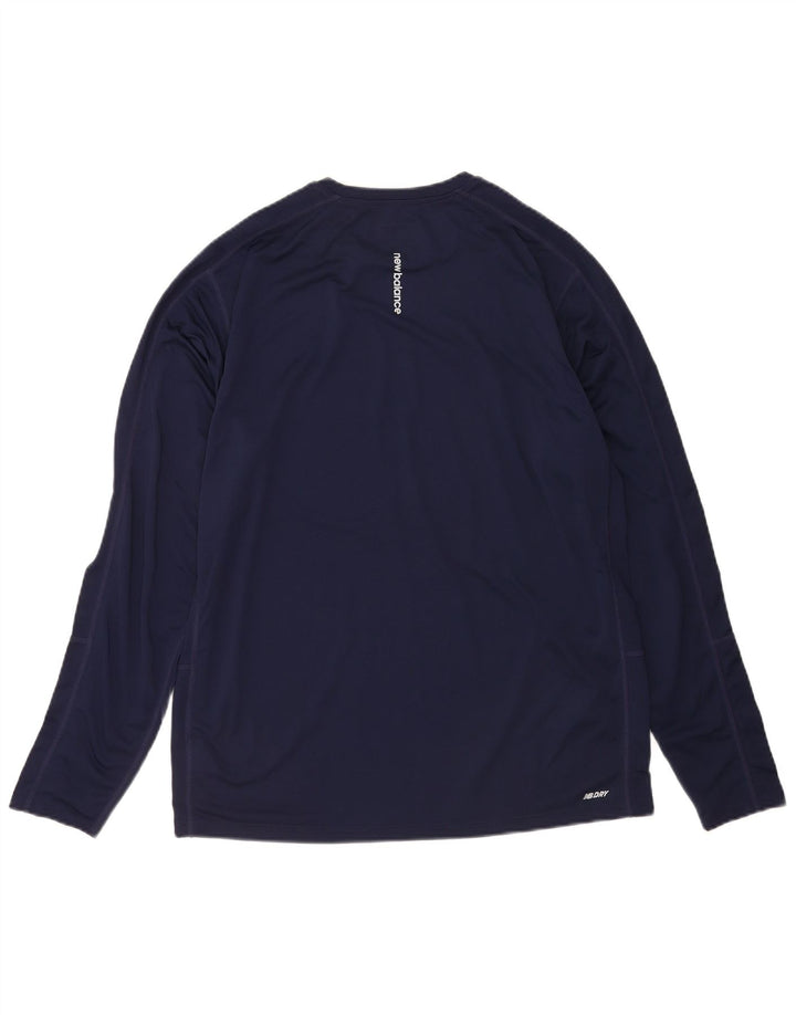Top gráfico masculino New Balance manga comprida grande poliéster azul marinho