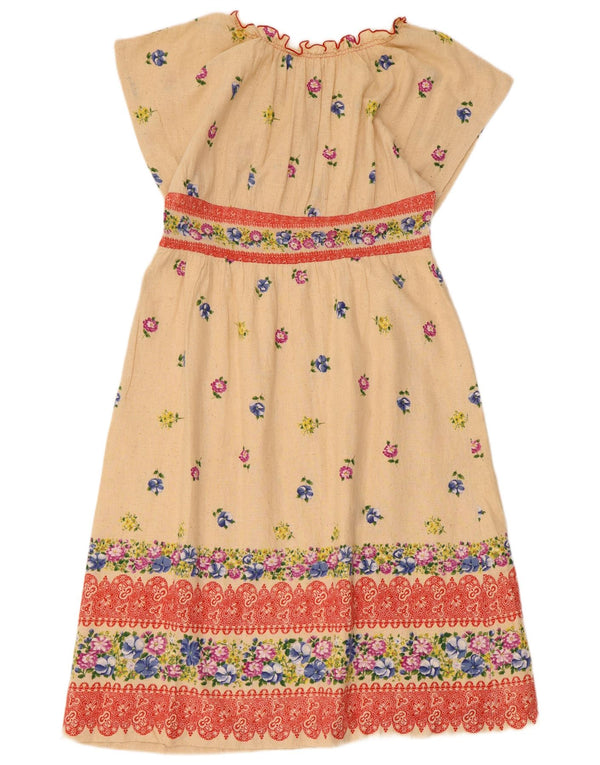 Vestido vintage feminino linha A UK 8 pequeno acetato floral bege