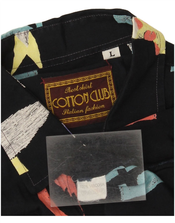 Cotton Club Mens Abstract Padrão Camisa de manga curta grande viscose preta