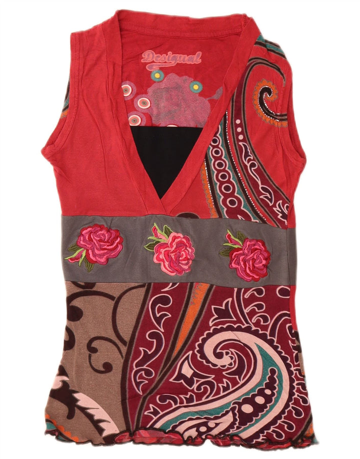 Blusa feminina sem mangas DESIGUAL UK 8 pequena floral multicolorida
