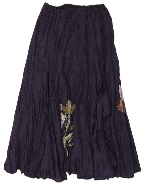 Saia maxi feminina vintage gráfica pequena W26 azul marinho viscose floral
