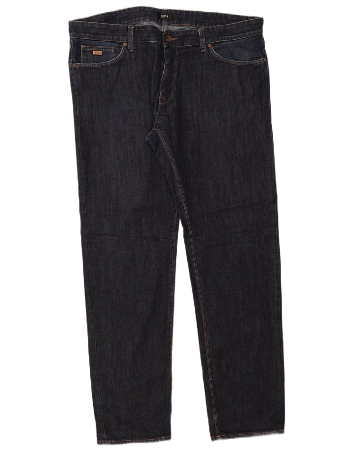 Hugo Boss Mens Straight Jeans W38 L32 Azul Marinho Algodão