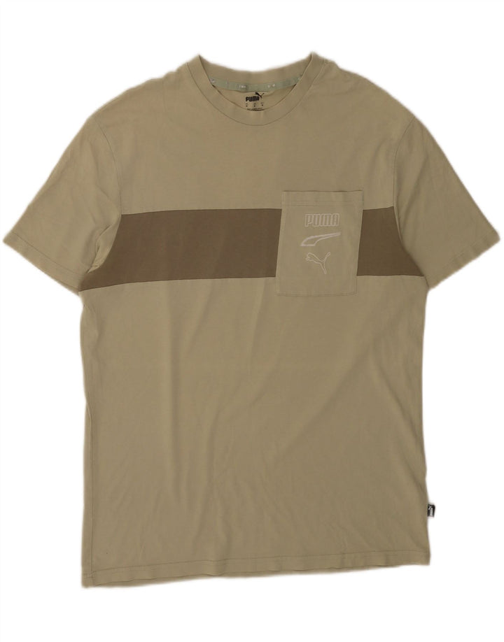 Camiseta masculina Puma Graphic Top médio cáqui colorblock algodão