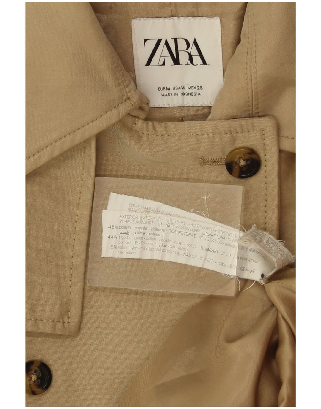 Zara Womens Trench Coat UK 14 Médio Bege Poliéster