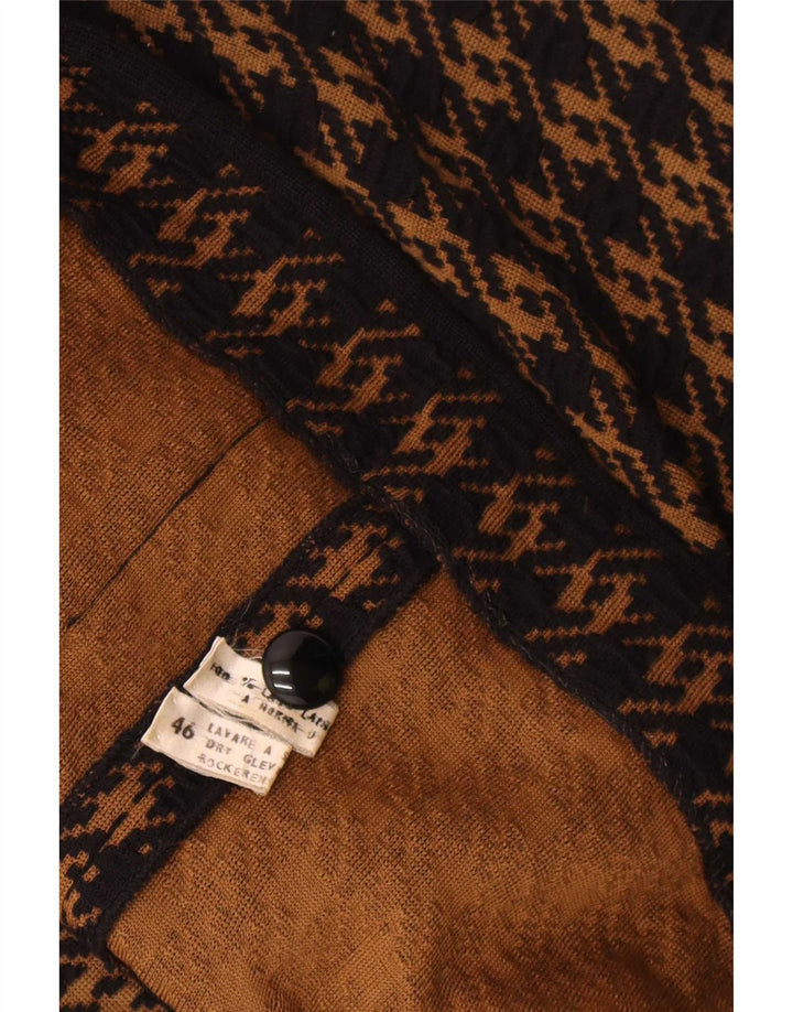 Suéter cardigã feminino vintage IT 46 grande lã marrom houndstooth