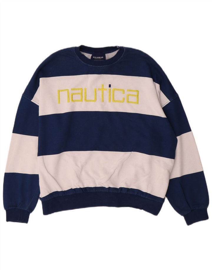 NAUTICA Suéter feminino superdimensionado Reino Unido 10 pequeno listrado azul marinho