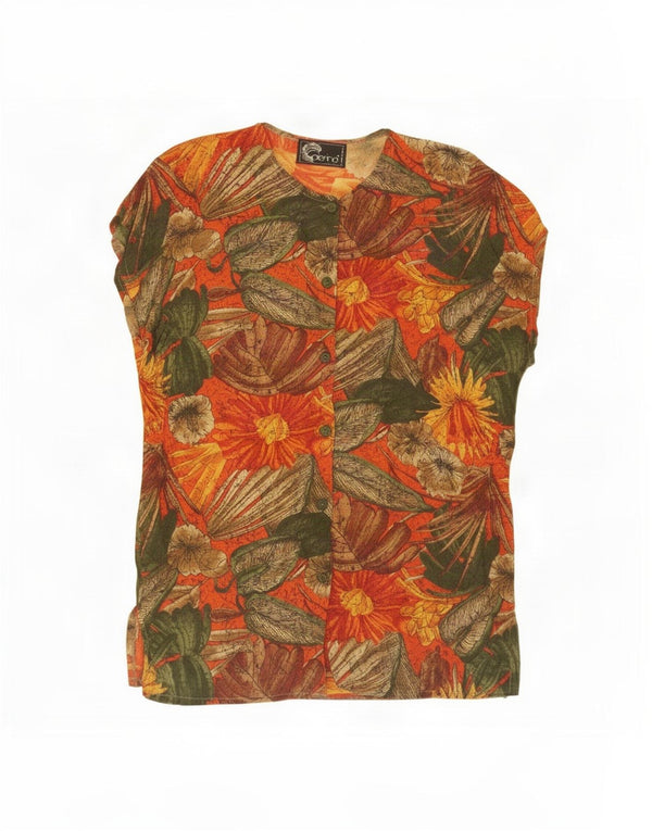 Blusa feminina Caterina sem mangas UK 18 XL laranja floral