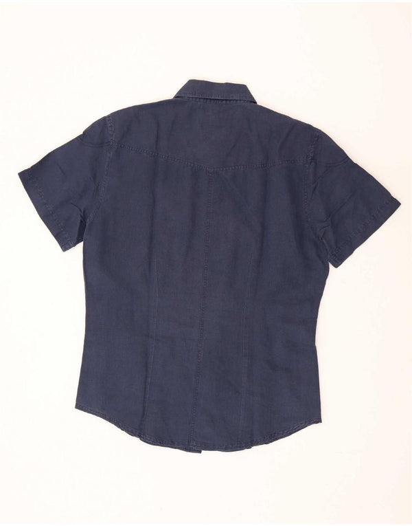 Camisa Wrangler masculina de manga curta grande linho azul marinho