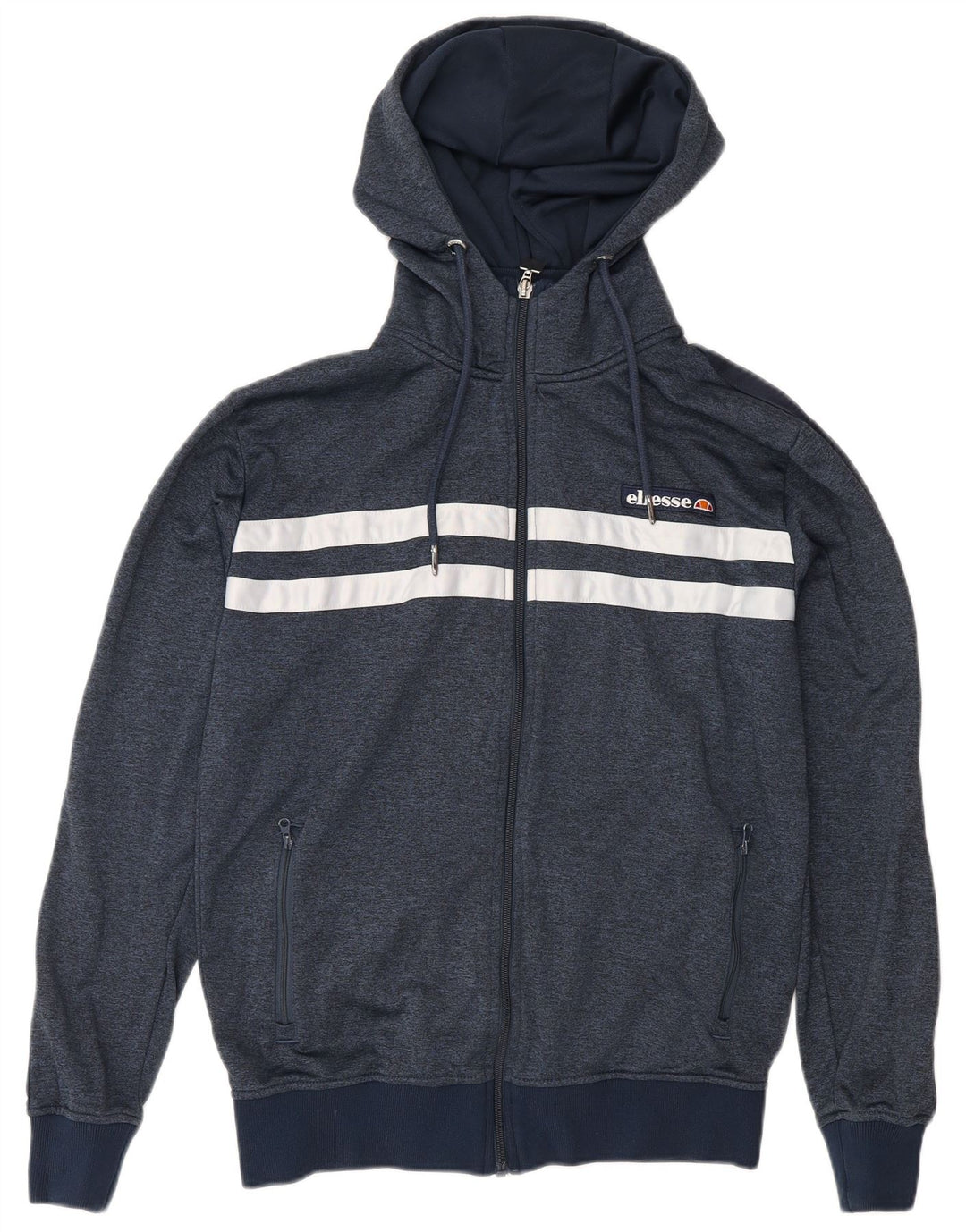 Ellesse Suéter masculino com capuz e zíper pequeno bloco colorido azul marinho