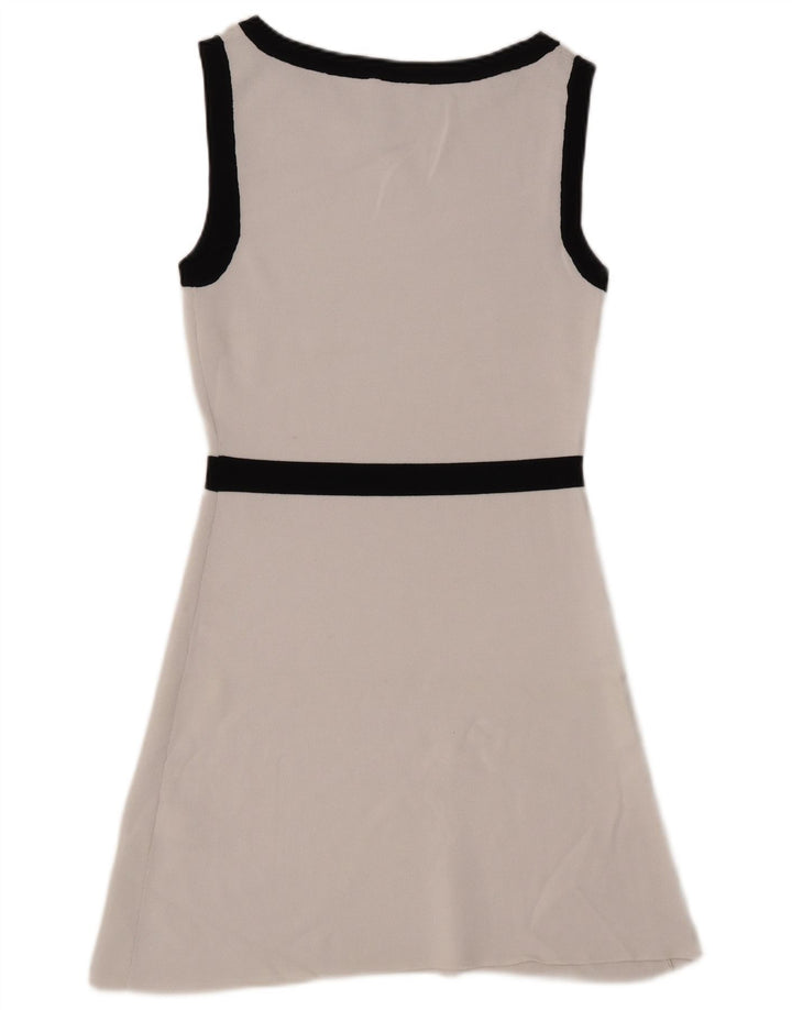 Vestido feminino Zara sem mangas evasê UK 14 médio branco viscose