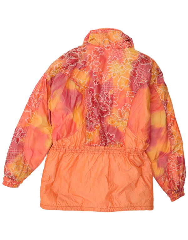 Jaqueta acolchoada oversized feminina vintage UK 14 poliamida floral laranja média