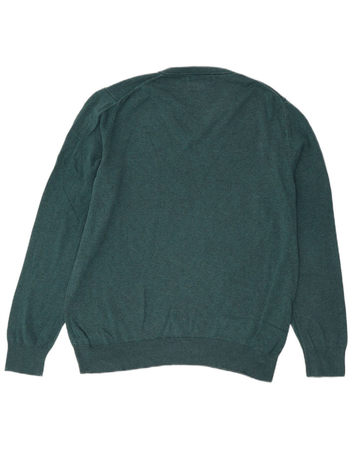 Suéter masculino Marks & Spencer com decote em V grande algodão azul