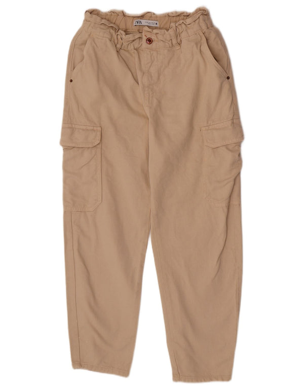 Calça cargo feminina Zara cintura alta cônica UE 36 XS W26 L24 algodão bege