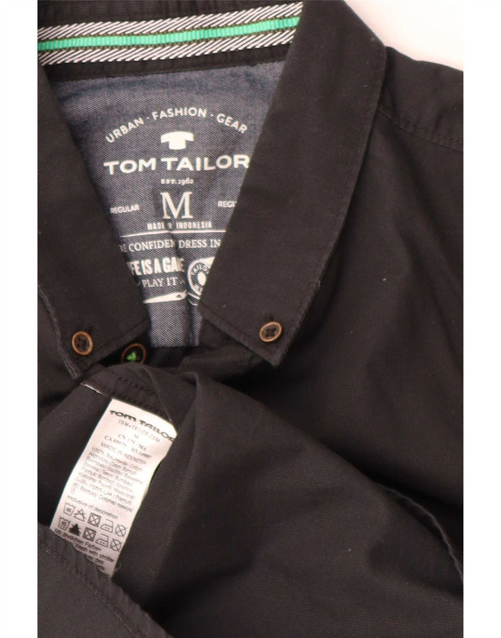 Tom Tailor Camisa masculina de ajuste regular de algodão preto médio