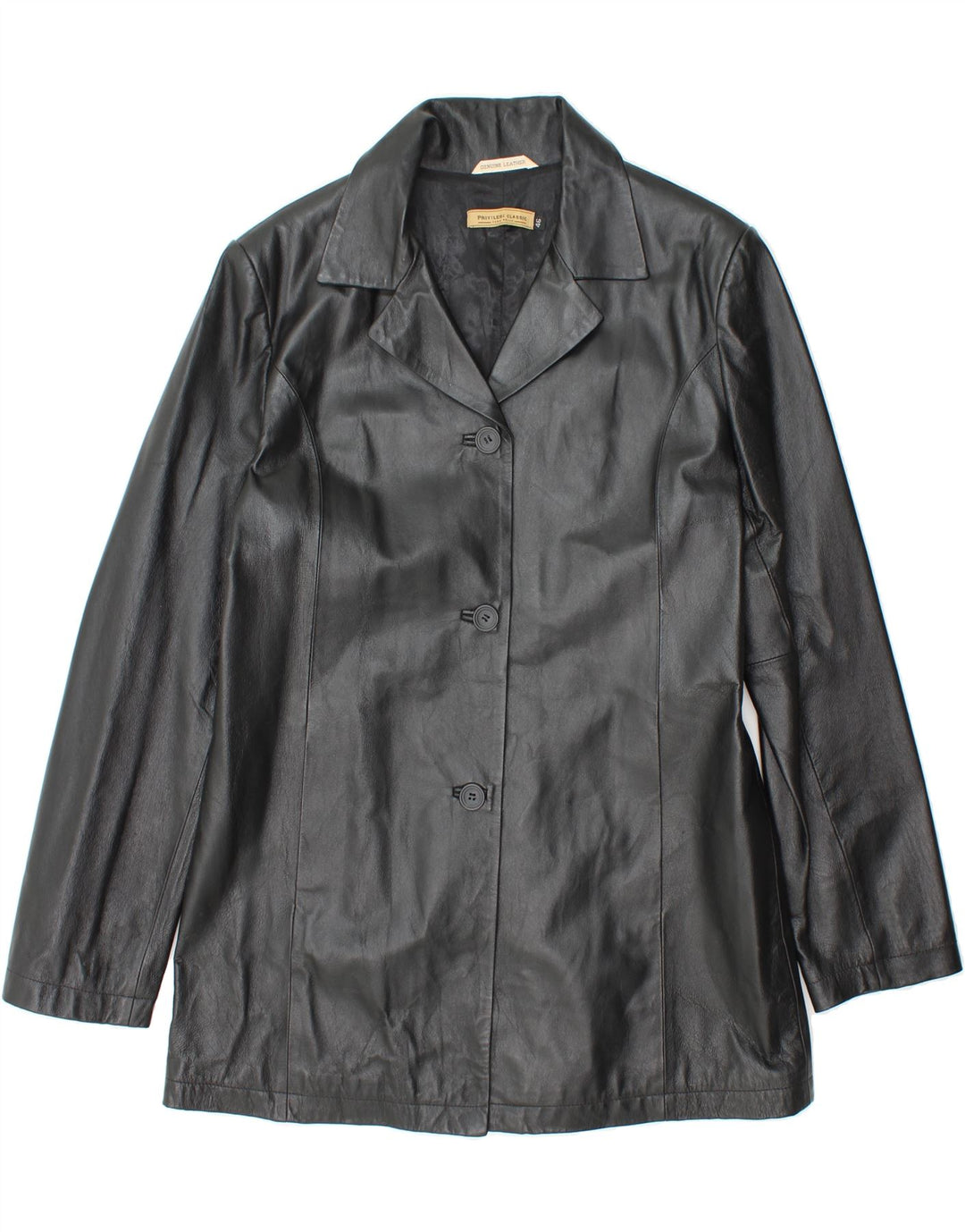 PRIVILEGI Womens Leather Coat IT 46 Large  Black Leather Vintage Privilegi and Second-Hand Privilegi from Messina Hembry 