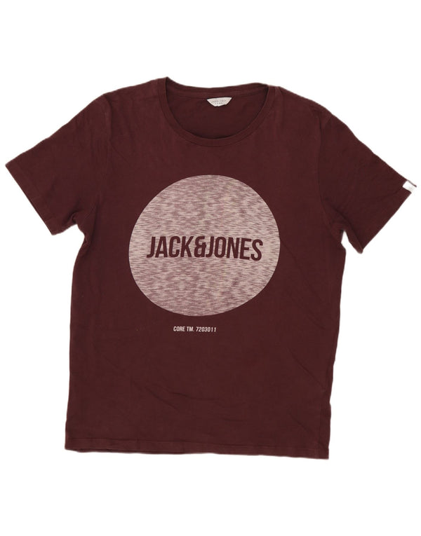 Camiseta masculina JACK & JONES com estampa gráfica pequena de algodão cor de vinho