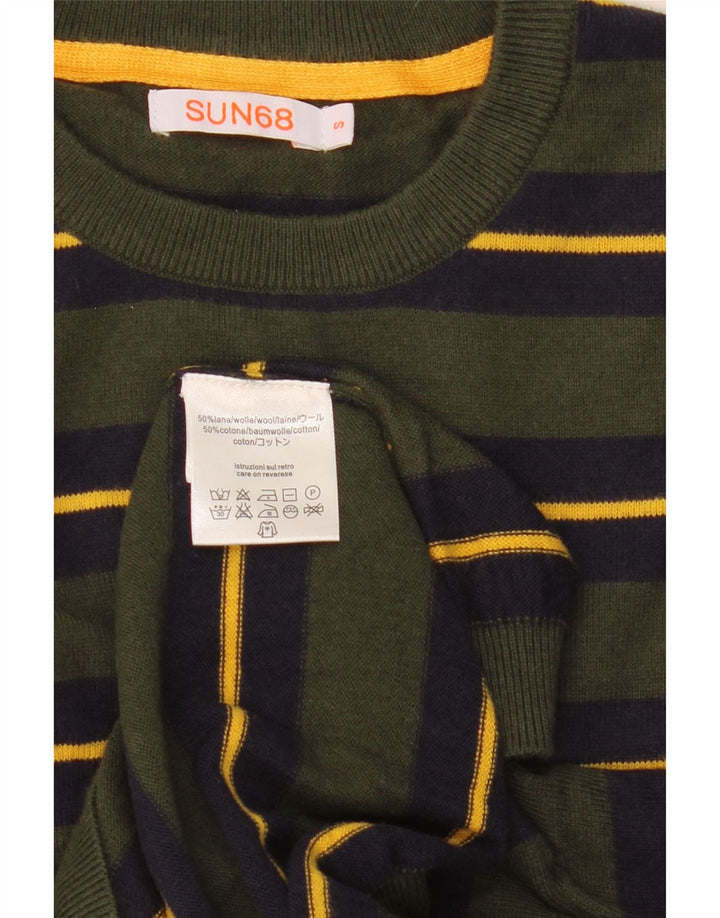 Suéter masculino Sun68 com gola redonda e lã listrada verde pequena