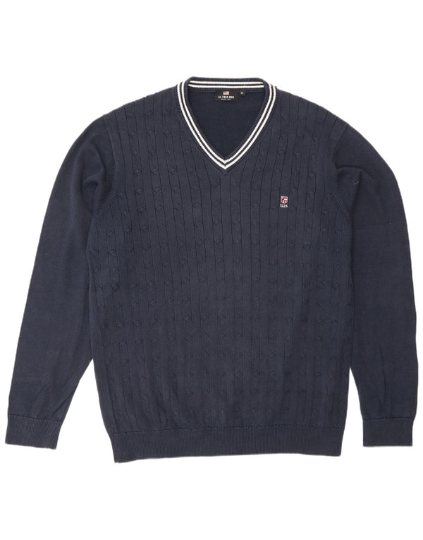 US Polo Assn. Suéter masculino com decote em V XL algodão azul marinho