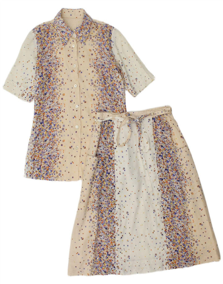 Conjunto de saia feminina PANCALDI & B de 2 peças UK 4 XS W24 algodão geométrico bege