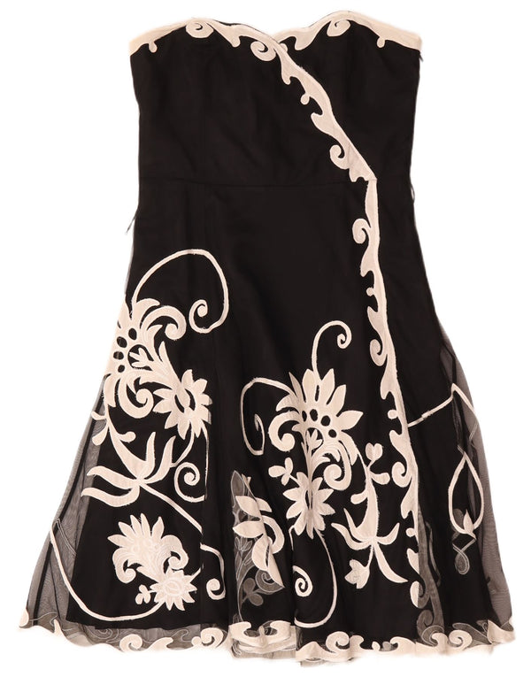 Vestido feminino sem alças Coast UK 16 grande poliéster floral preto