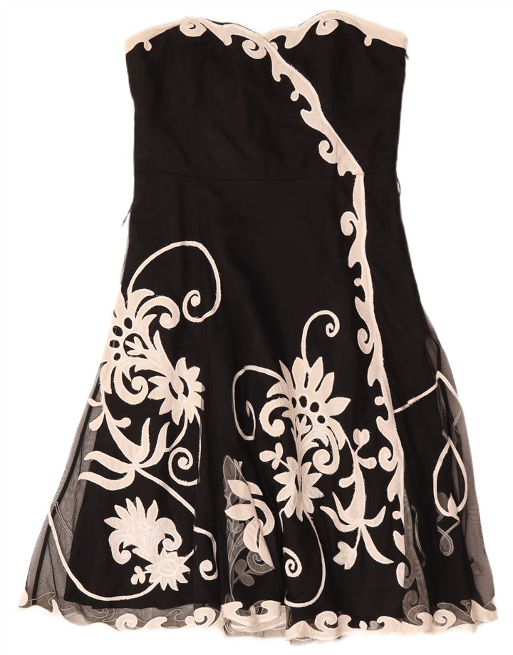Vestido feminino sem alças Coast UK 16 grande poliéster floral preto