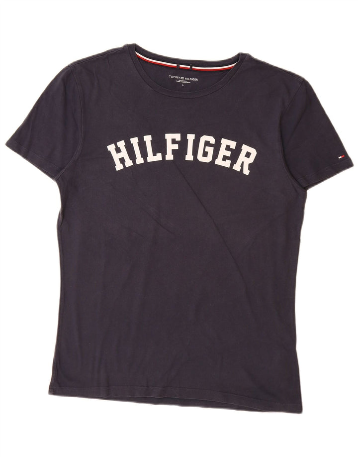 TOMMY HILFIGER Camiseta masculina gráfica grande algodão azul marinho