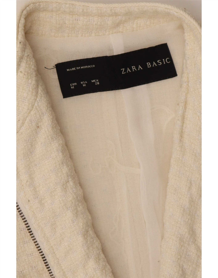 Jaqueta blazer feminina Zara com zíper completo Reino Unido 12 médio off white acrílico