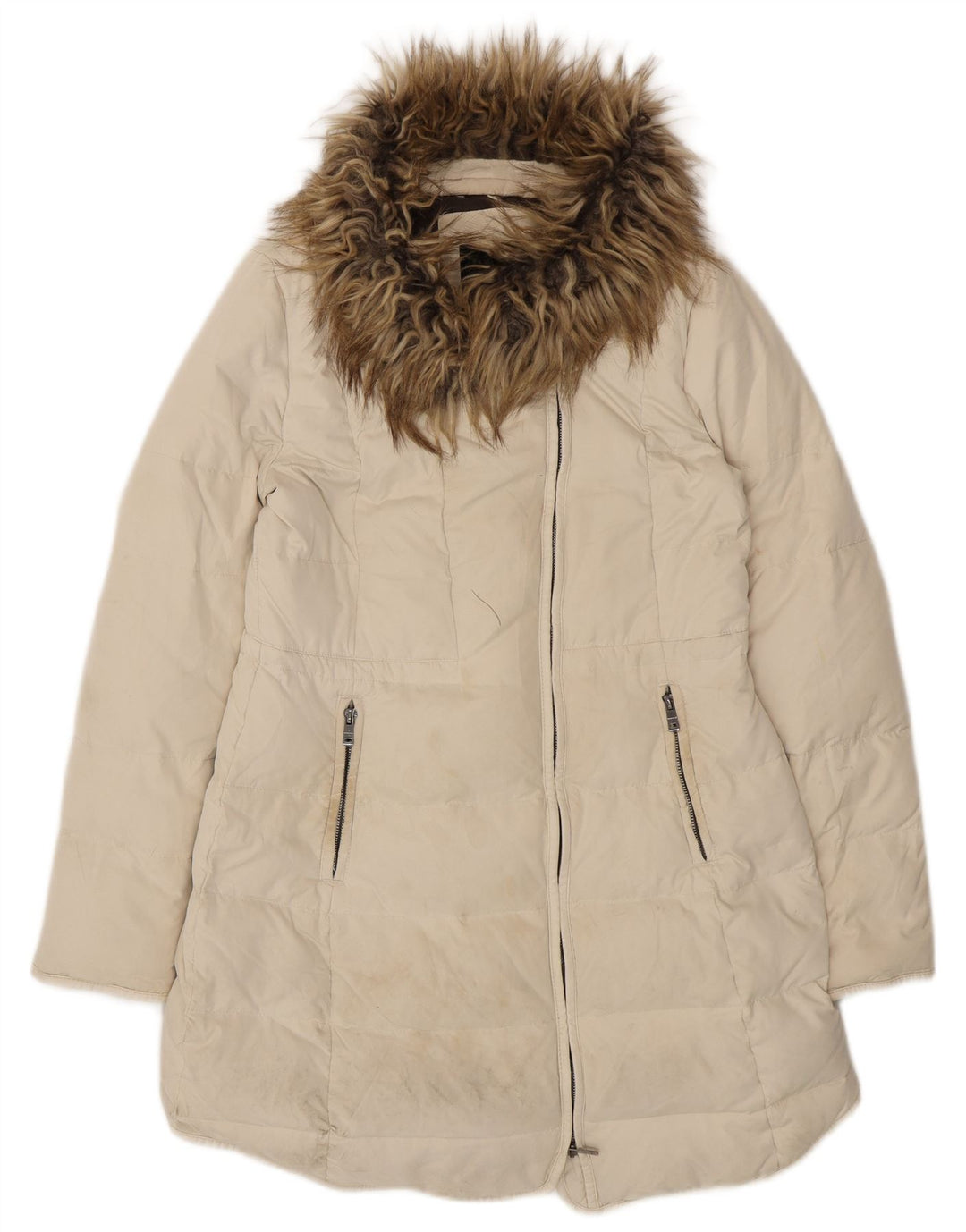 Casaco acolchoado feminino Zara UK 14 grande poliéster branco