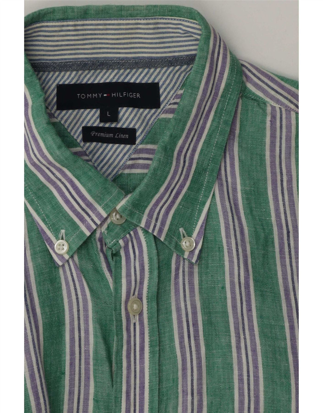 Camisa masculina Tommy Hilfiger grande linho listrado verde