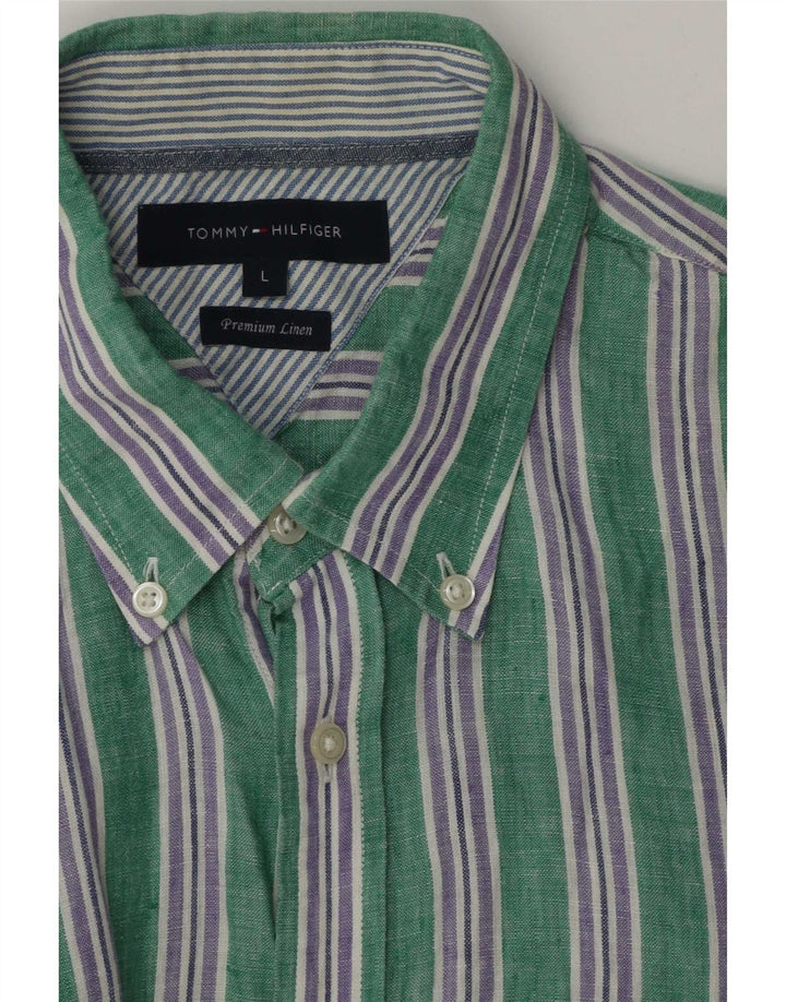 Camisa masculina Tommy Hilfiger grande linho listrado verde