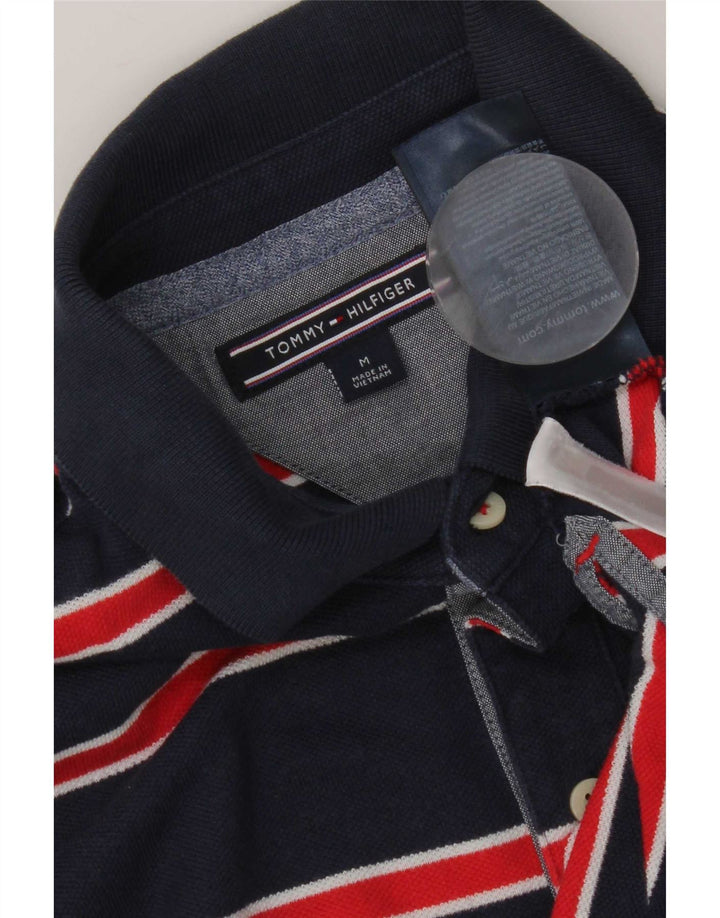 Camisa polo masculina de manga curta Tommy Hilfiger média listrada azul marinho