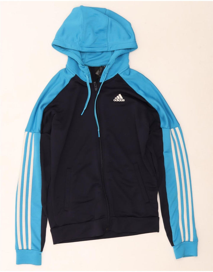 Adidas masculino zip moletom com capuz pequeno azul marinho colorblock poliéster