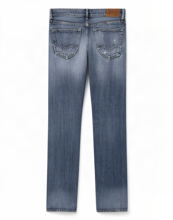 Replay Mens Rood Mod Jeans retos desgastados W34 L36 Azul