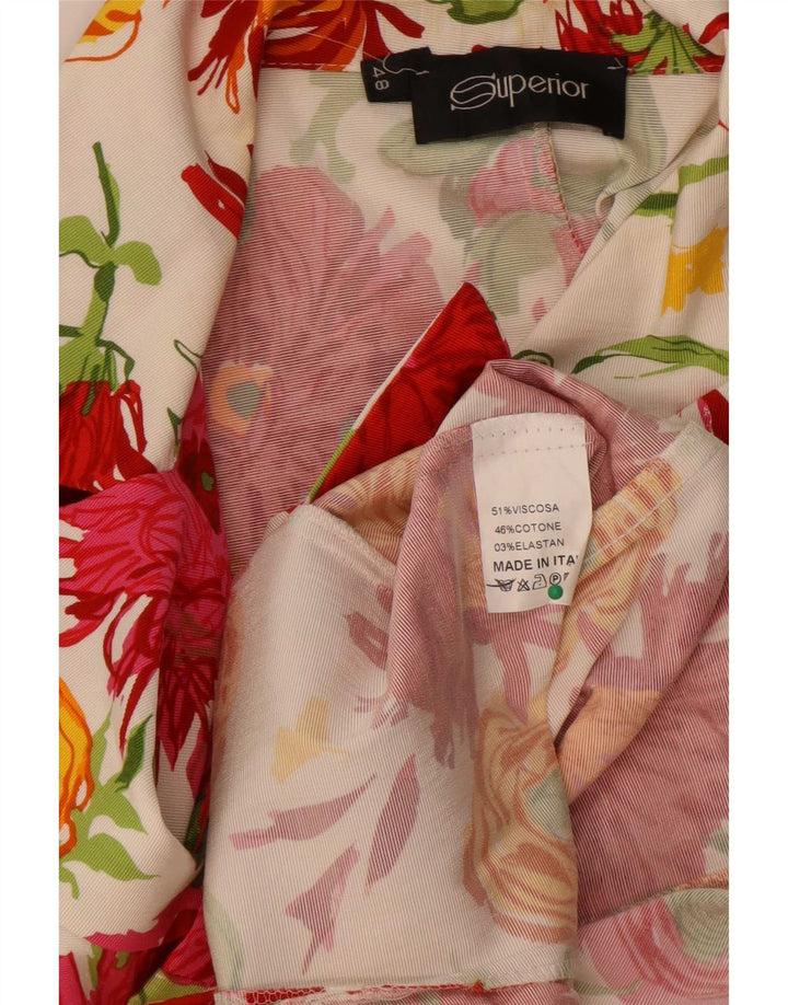 Jaqueta blazer feminina superior com 3 botões e manga 3/4 IT 48 XL branco floral
