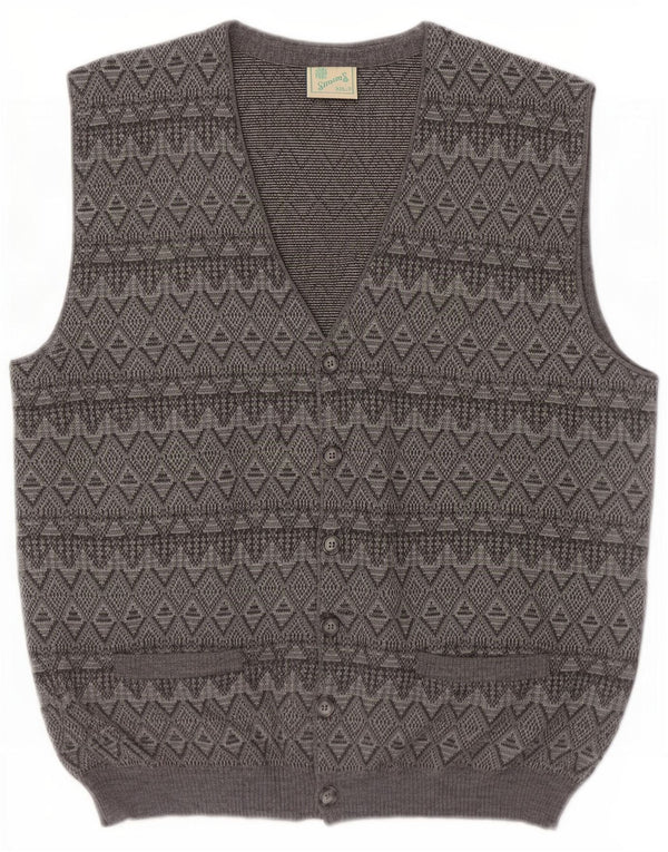 Suéter cardigã masculino vintage sem mangas 2XL cinza Argyle/Diamante