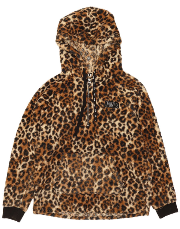 Victorias Secret Womens Pink Fleece Hoodie Jumper UK 10 Small Brown