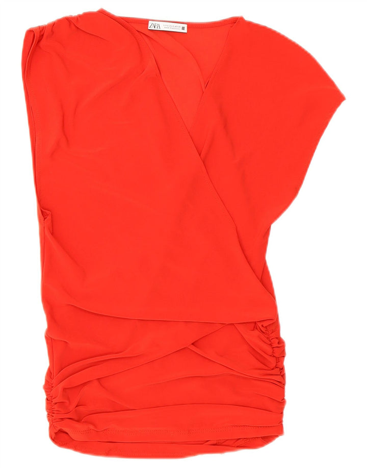Blusa feminina sem mangas Zara Top UK 8 pequeno poliéster vermelho