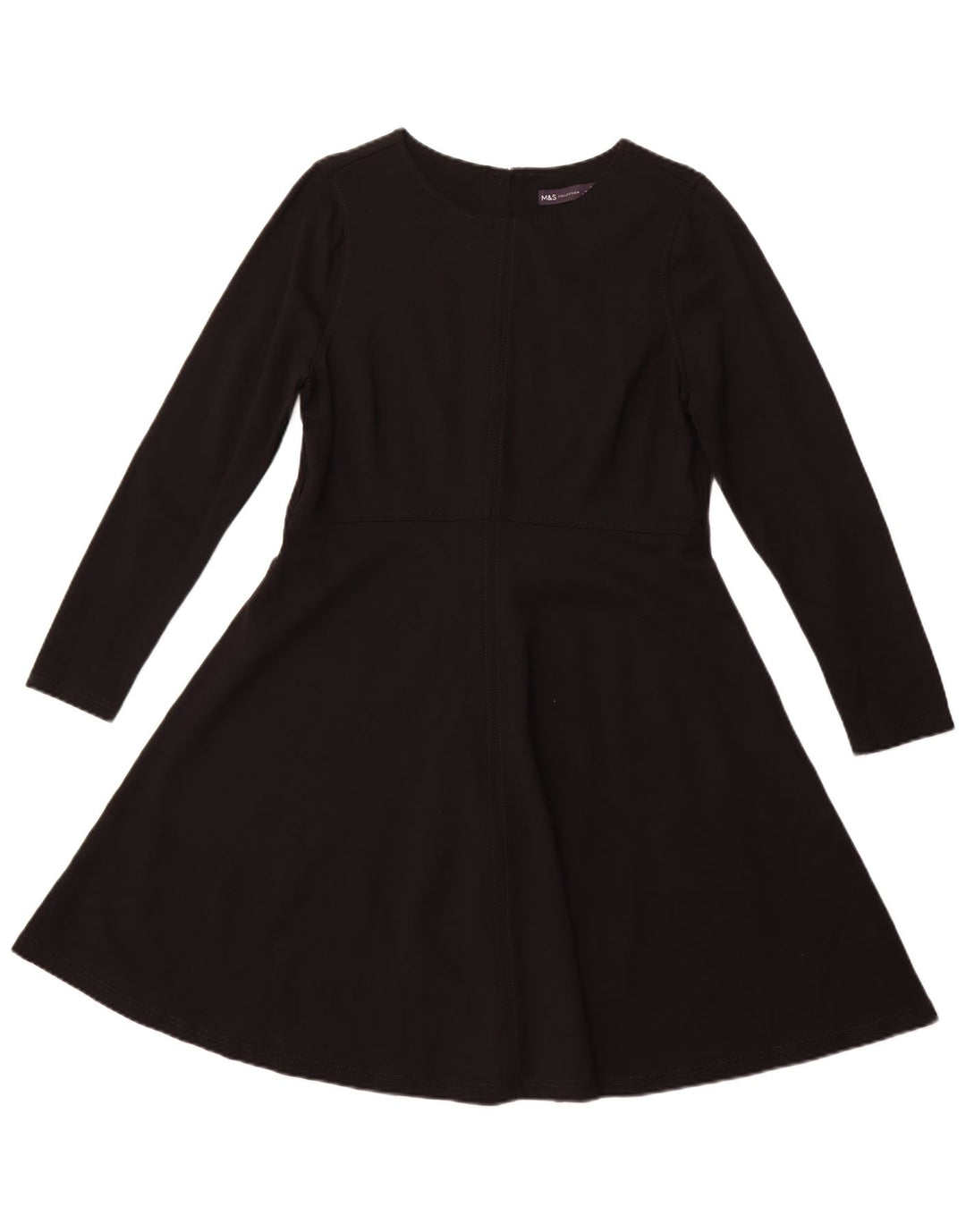 Vestido feminino MARKS & SPENCER manga comprida evasê Reino Unido 16 grande viscose preta