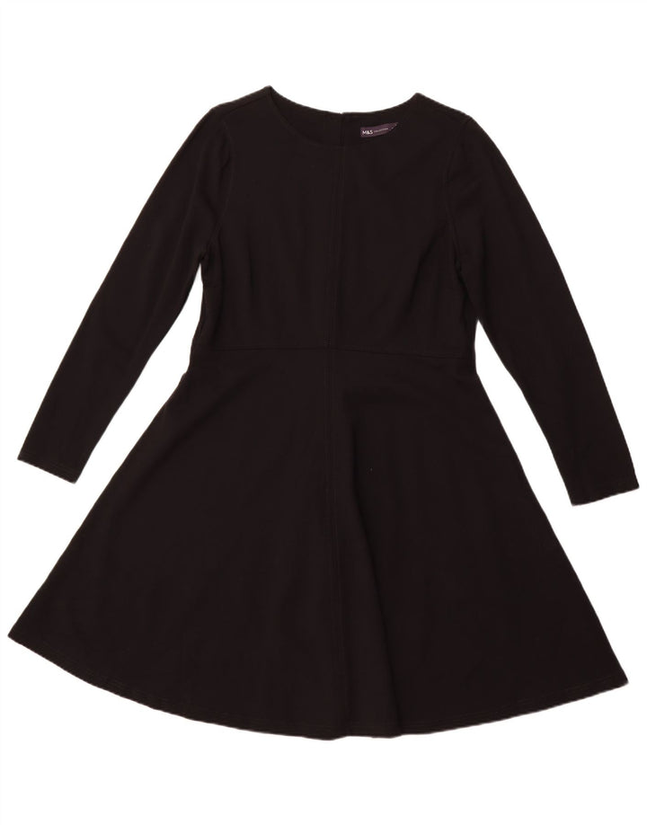 Vestido feminino MARKS & SPENCER manga comprida evasê Reino Unido 16 grande viscose preta