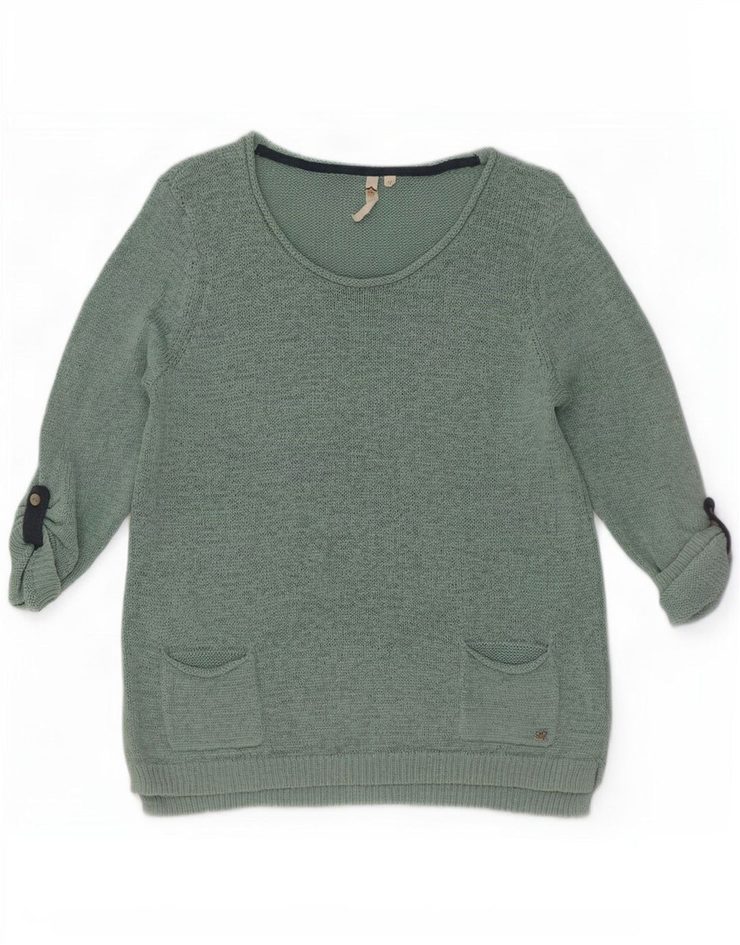 Suéter feminino branco com manga 3/4 e gola canoa Reino Unido 12 verde médio