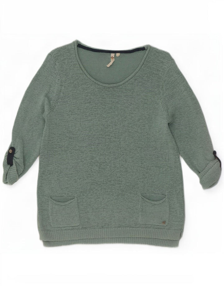 Suéter feminino branco com manga 3/4 e gola canoa Reino Unido 12 verde médio