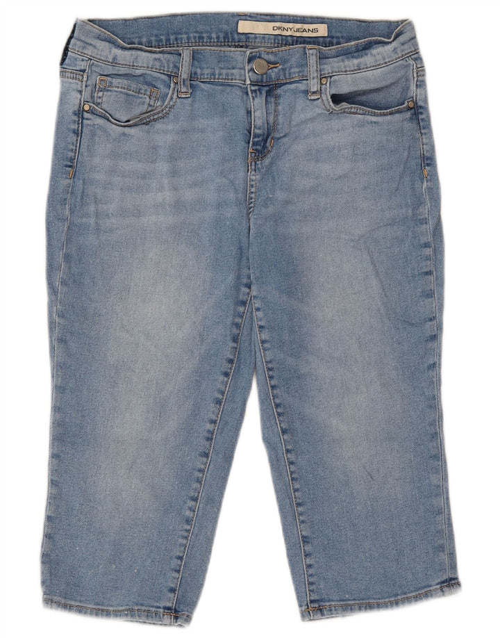 Bermuda jeans feminina Dkny EUA 4 pequeno W27 algodão azul