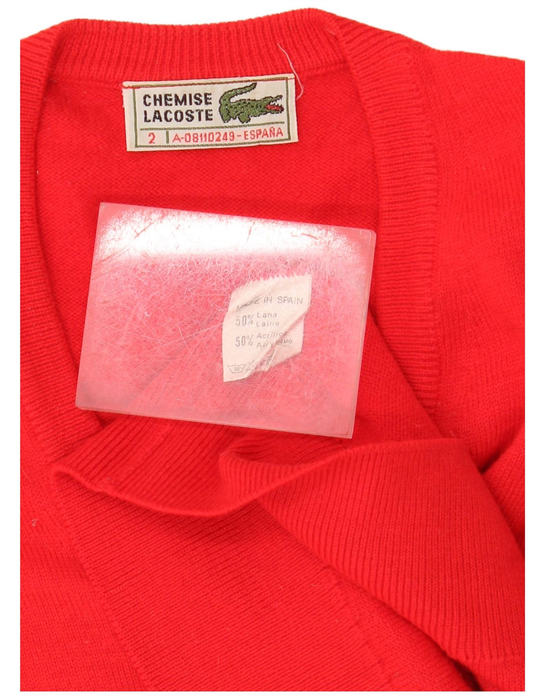 Suéter masculino LACOSTE solto com decote em V tamanho 2 XS lã vermelha