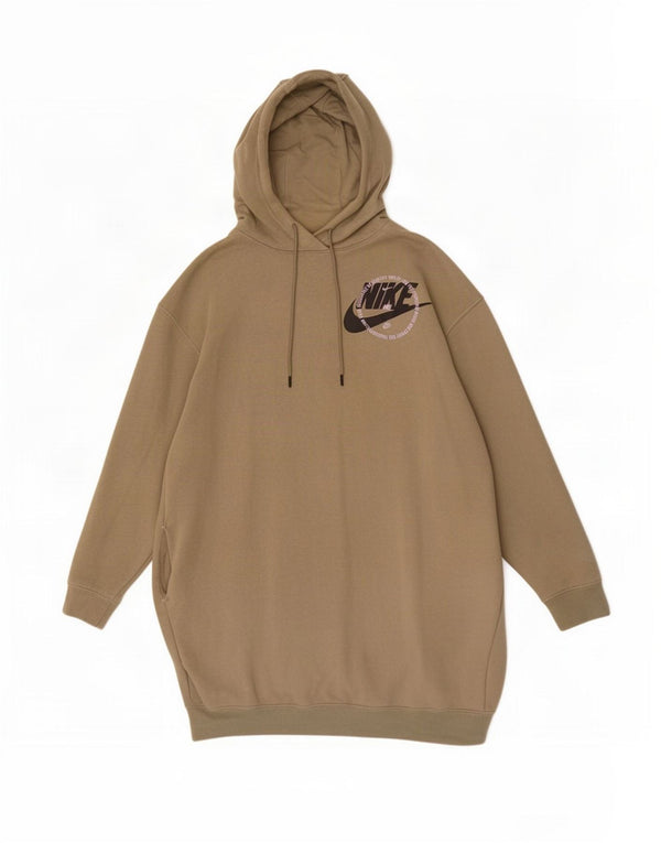 Vestido feminino Nike com capuz estampado oversized UK 14 algodão cáqui médio