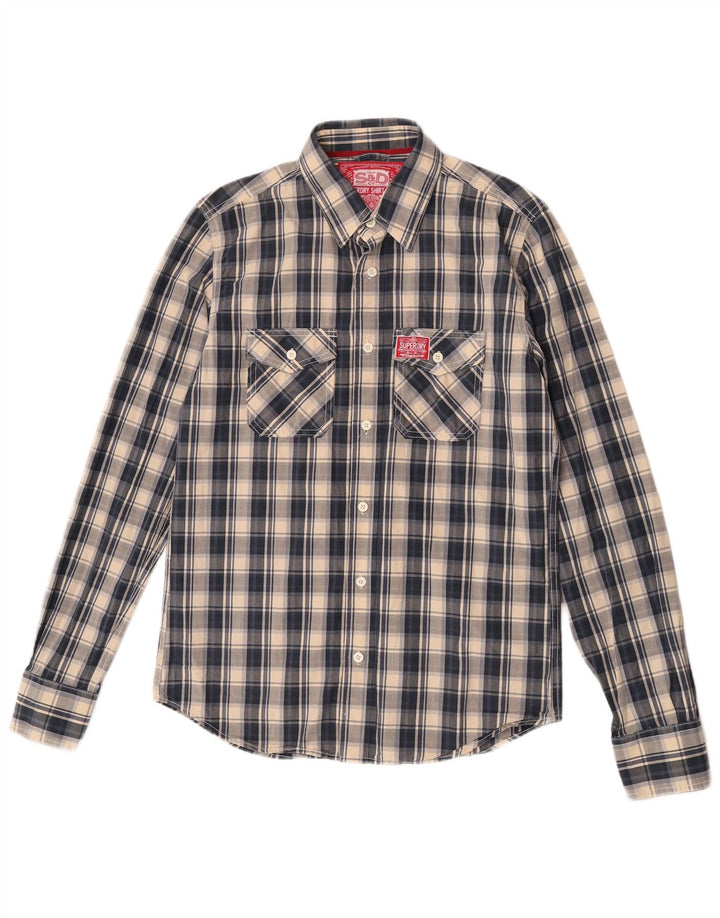 Camisa masculina Superdry grande algodão xadrez azul